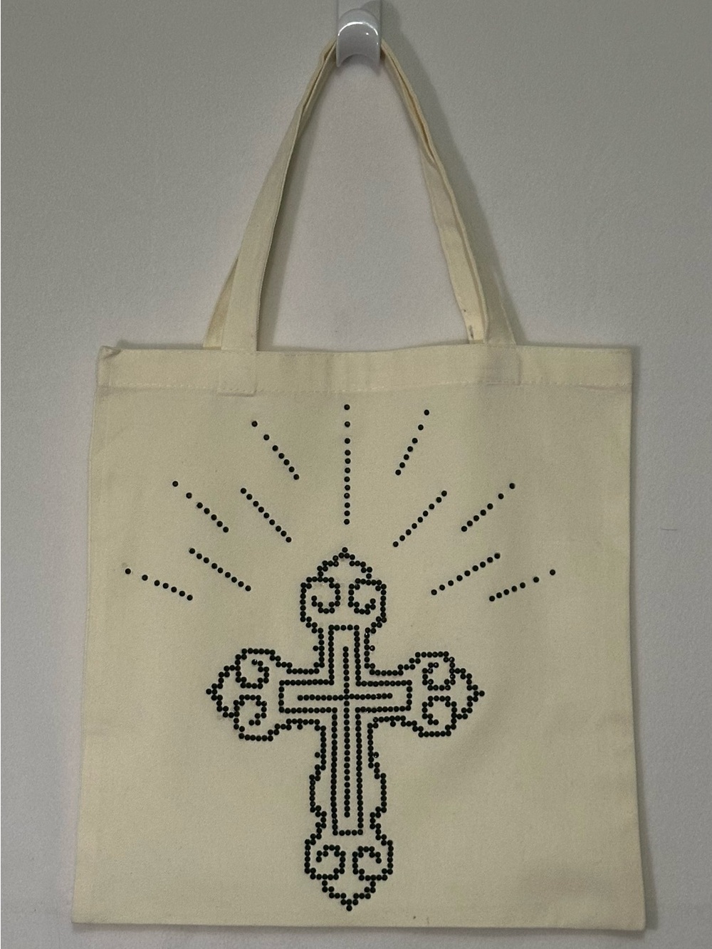 Handcrafted Black Rhinestone Cross Tote Bag Size15”x15”